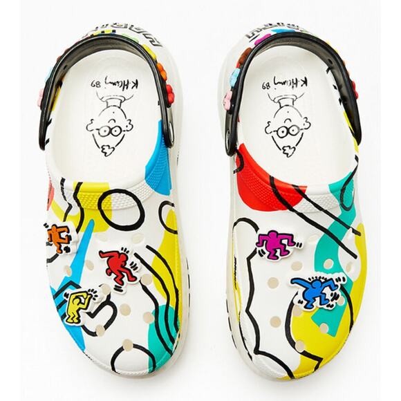 Crocs Unisex Keith Haring Mega Crush Clogs M6 W8 EU 38-39 White Black NWT - Picture 2 of 14